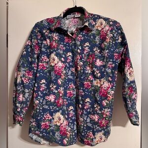 Vtg Capacity Blouse Grandma Cottage Core Floral Button Up Size M 100% Cotton